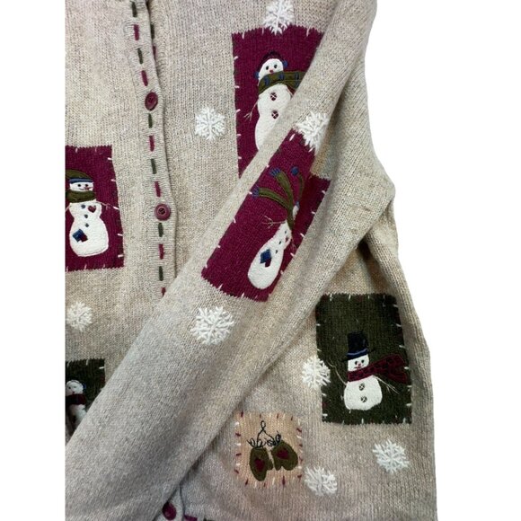 Croft & Barrow Womens Snowman Cardigan Sweater  M Beige & Multicolor Wool Blend - Picture 9 of 12